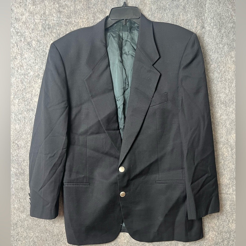 Valentino Uomo Men's 40R Vintage Black Two-Button Blazer with Silver Buttons